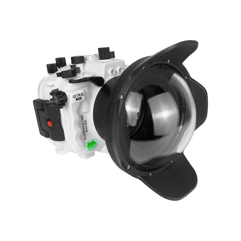 Sony A7 III PRO V.3 Series FE12-24mm f4g UW camera housing kit with 6" Dome port V.10 (and Flat Long port) Zoom rings for FE12-24 F4 and FE16-35 F4.White