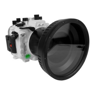 Sony A7 III PRO V.3 series 40M/130FT UW camera housing with 6" Optical Glass Flat Long Port for Sony FE24-105 F4 (without standard port).White
