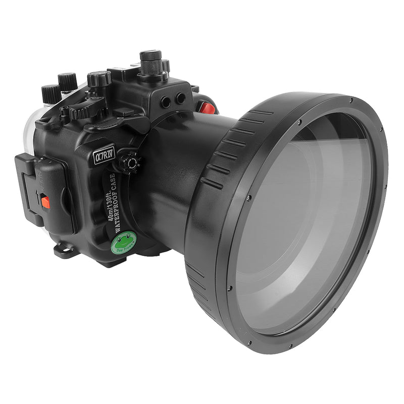 Sony A7R IV PRO 40M/130FT Underwater camera housing with 6" Optical Glass Flat Long Port for Sony FE24-105 F4 (and standard port).Black