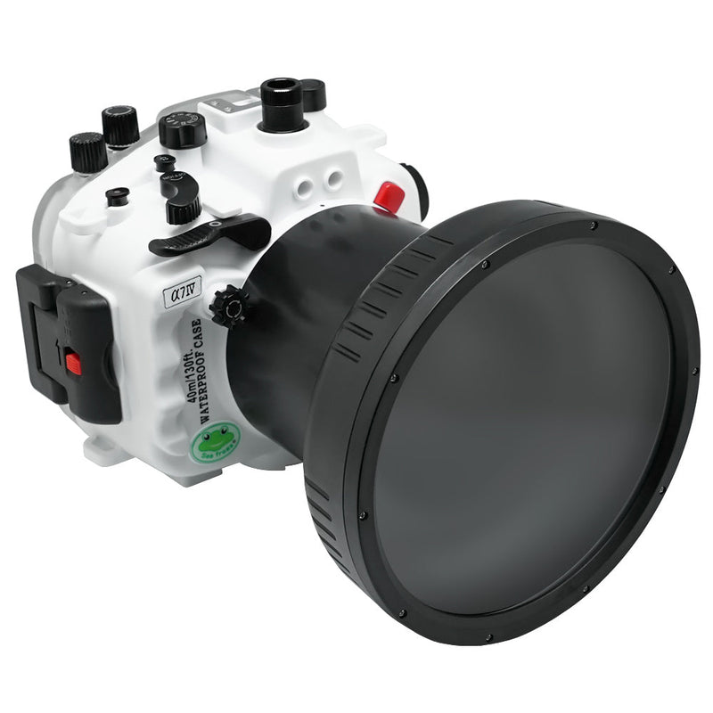 Sony A7 IV 40M/130FT Underwater camera housing with 6" Optical Glass Flat Long Port for Sony FE24-105mm F4 (without standard port).White