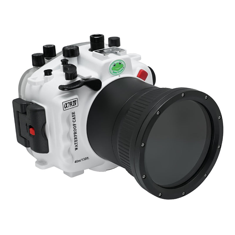 Sony A7R IV 40M/130FT Underwater camera housing (and Flat Long port) Focus gear for Sony FE90mm / Sigma 35mm included.White