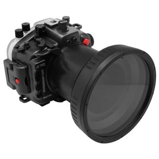 Sony A7 III V.3 series 40M/130FT UW camera housing with 6" Optical Glass Flat Long Port for Sony FE 24-105 F4 (without standard port).Black