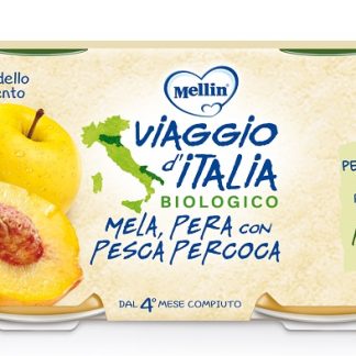 MELLIN VIAGGIO ITALIA BIO OMOGENEIZZATO MELA+PERA+PESCA PERCOCA 2 X 100 G
