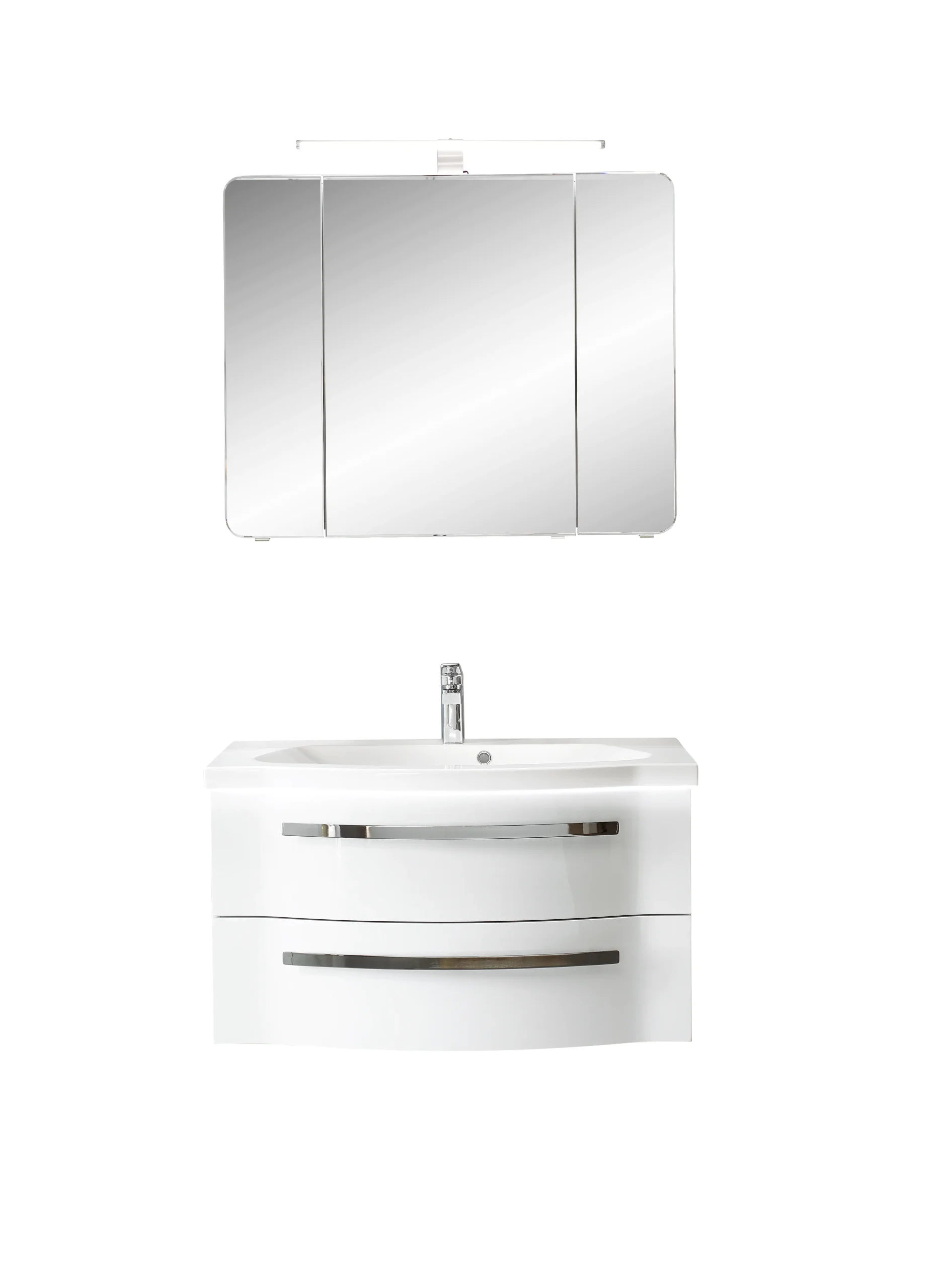 Pelipal Badmöbel-Set 4005 Lack polarweiß Hgl mit Leuchtfuge + LED-Aufsatzleuchte 92cm