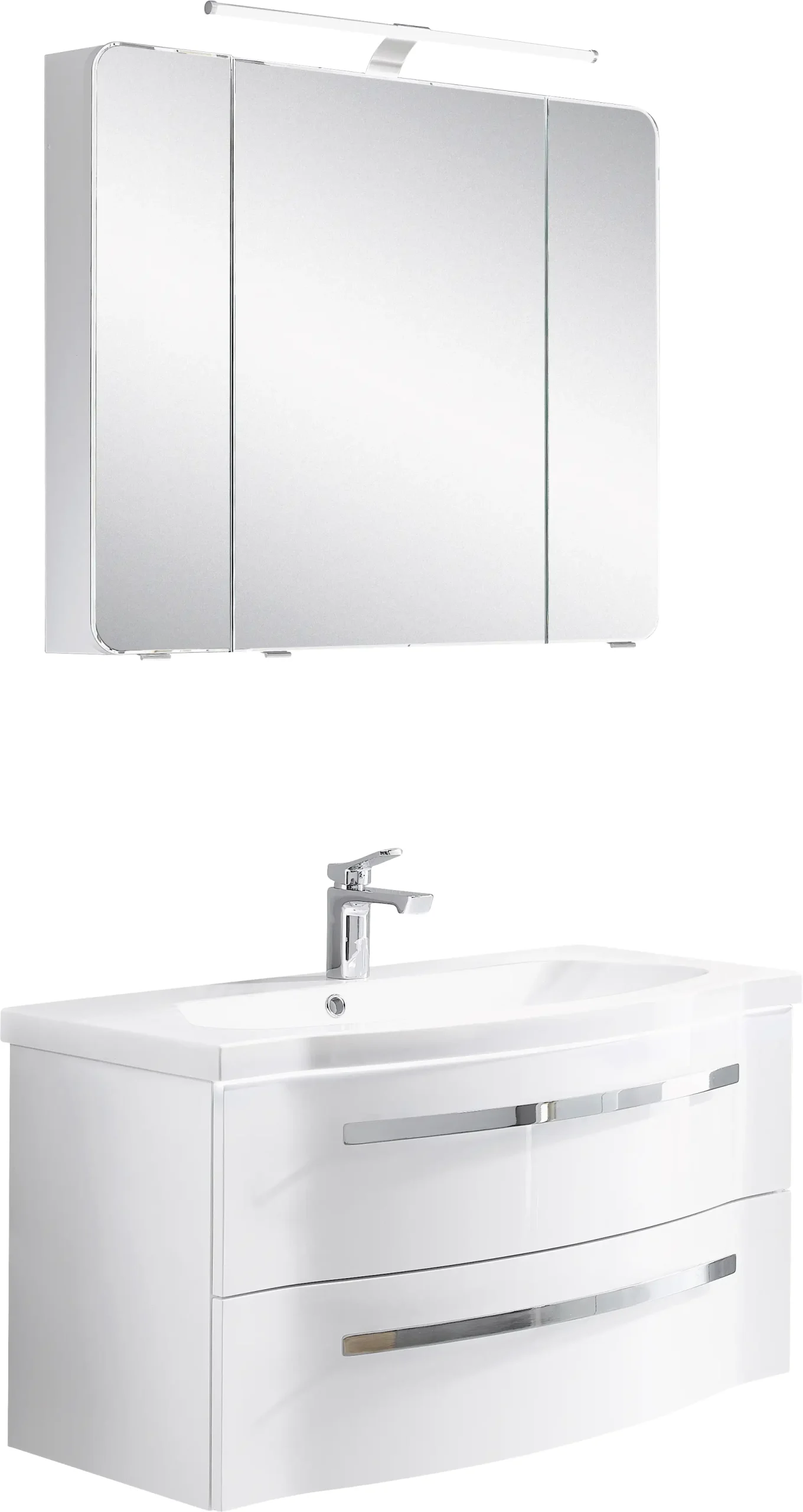 Pelipal Badmöbel-Set 4005 Lack polarweiß Hgl mit Leuchtfuge + LED-Aufsatzleuchte 92cm — изображение 2