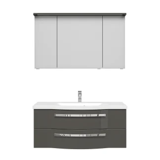 Pelipal Badmöbel-Set 4005 Lack steingrau Hgl mit Mineralmarmor-Waschtisch+Kranz-Leuchte 120 cm