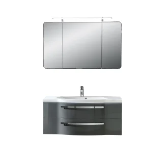 Pelipal Badmöbel-Set 4005 Lack steingrau Hgl mit Waschtisch inkl Beleuchtung+LED-Leuchte 120 cm