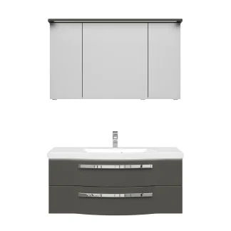 Pelipal Badmöbel-Set 4005 Lack steingrau Hgl mit Waschtisch inkl Beleuchtung+Kranz-Leuchte 120 cm