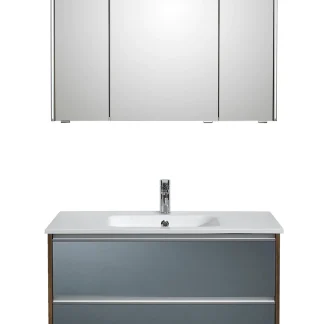 Pelipal Badmöbel-Set 6040 Stahlgrau/Eiche Ribbeck mit Mineralmarmor-Waschtisch + LED-Leuchte 103 cm