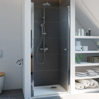 Breuer Elana Dusch-Drehtür für Nische 90 cm breit, Alu silber, Klarglas hell +CER-Beschichtung