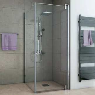 Breuer Europa Design Glaswand zu Duschtür 90 x 200 cm, links, alu chromeffekt, Klarglas hell