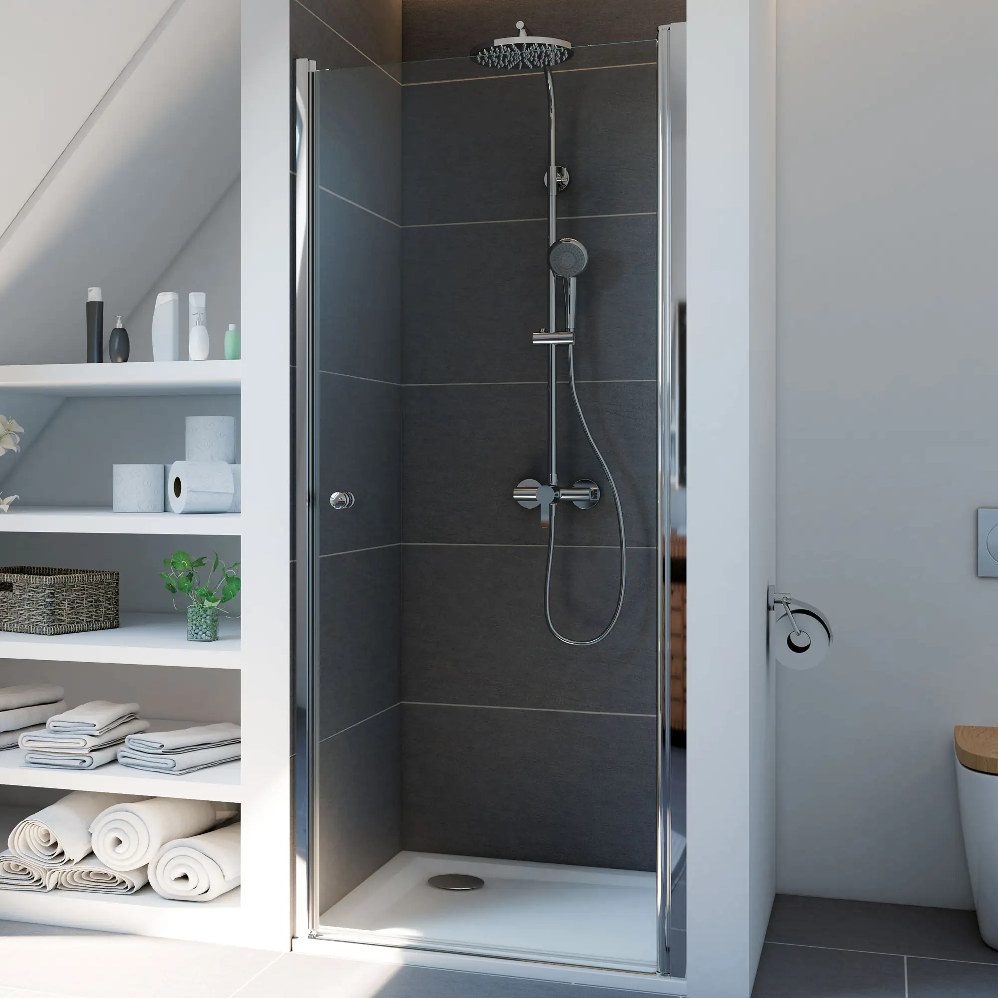 Breuer Elana 6 Drehtür für Nische 90 x 200 Alu silber matt Anschlag rechts