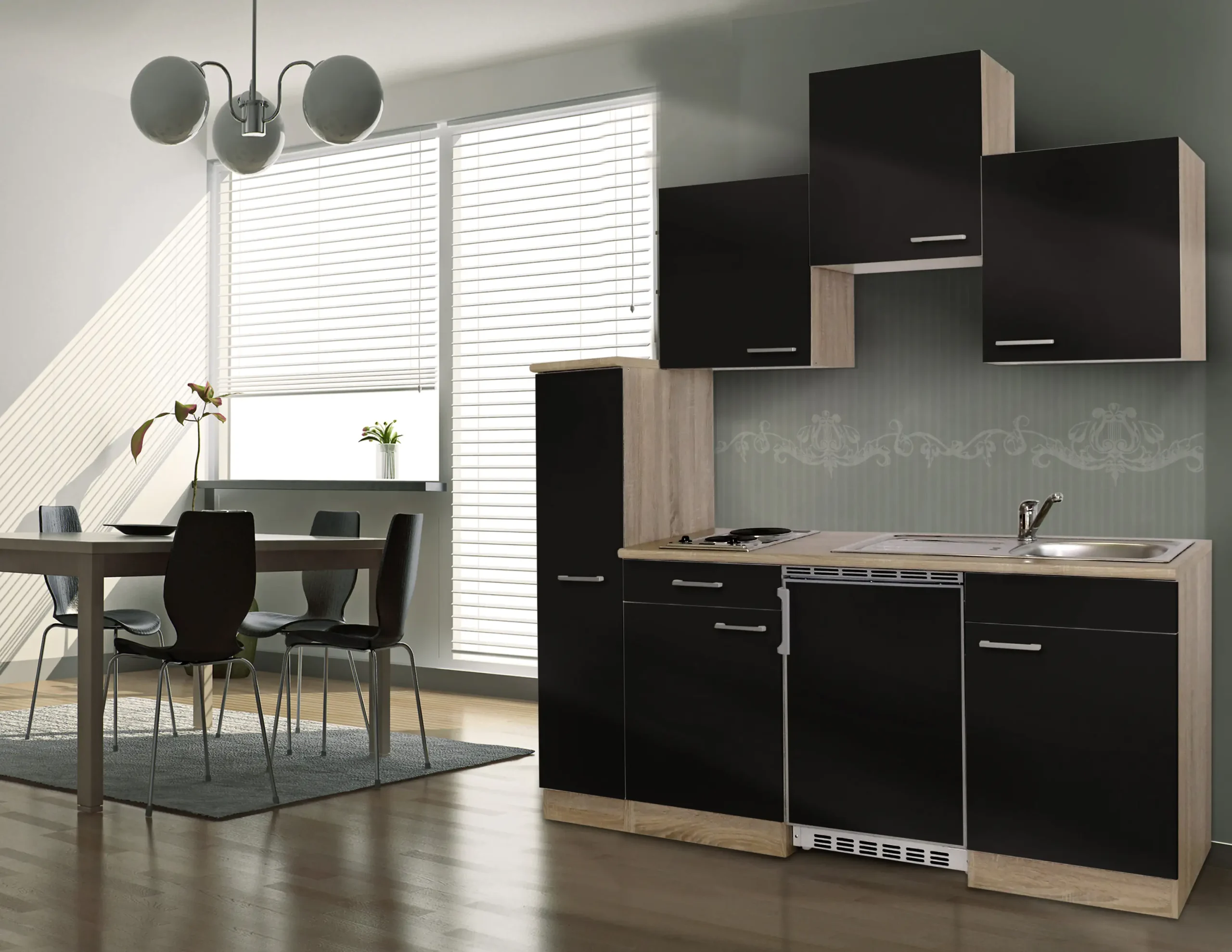 Respekta Economy Küchenblock 180 cm schwarz, Eiche Sonoma, KB180ESSC