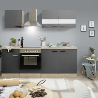 Respekta Economy Küchenblock 210 cm grau, Eiche Sonoma, KB210ESGC