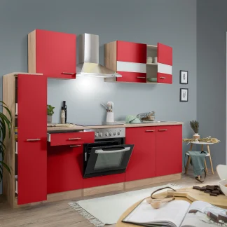 Respekta Economy Küchenblock 240 cm rot, Eiche Sonoma, KB240ESRC