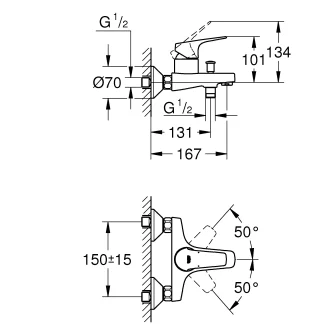 Grohe Start Flow Wannenarmatur verchromt automatische Umstellung