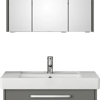Primaster Badmöbel-Set Berlin grau 80 cm LED-Leuchten, Keramikwaschtisch