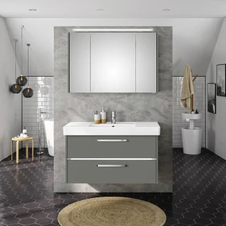 Primaster Badmöbel-Set Berlin grau 105 cm LED-Leuchten, Keramikwaschtisch