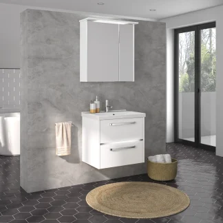 Primaster Badmöbel-Set Berlin weiß 65 cm Twin LED, Mineralgusswaschtisch
