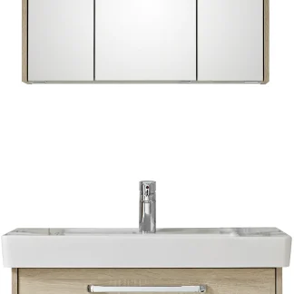 Primaster Badmöbelset Berlin eiche 80 cm LED-Leuchten, Keramikwaschtisch