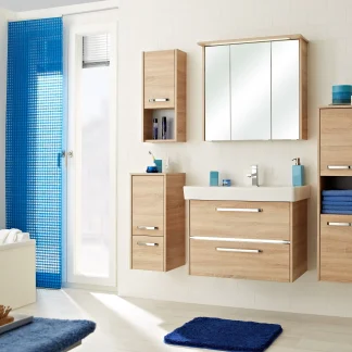 Primaster Badmöbelset Berlin eiche 80 cm Twin LED, Keramikwaschtisch
