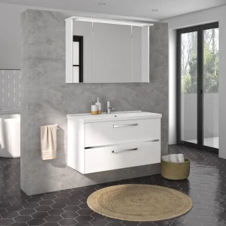 Primaster Badmöbel-Set Berlin weiß 105 cm Twin LED, Mineralgusswaschtisch