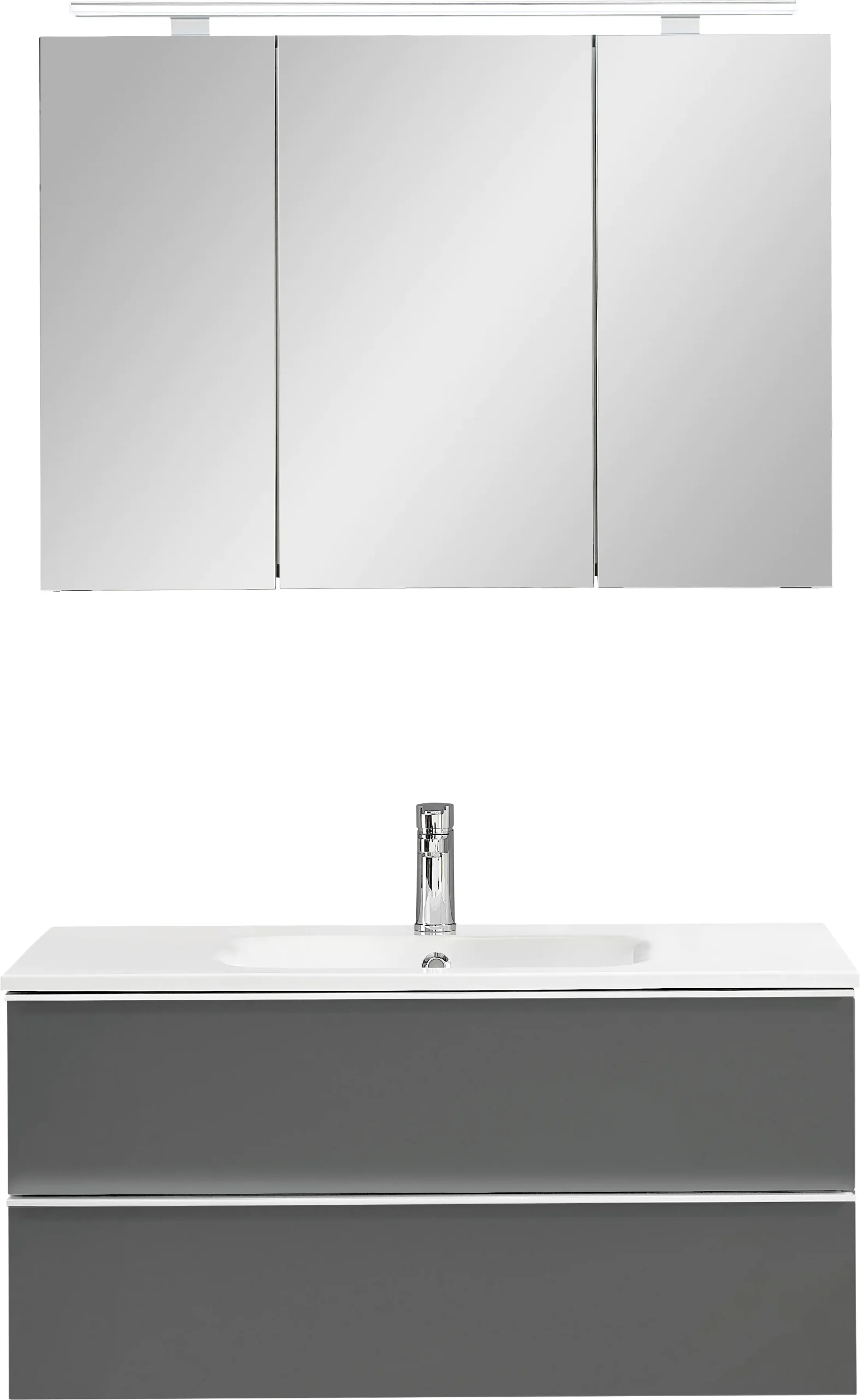 Primaster Bad-Set Düsseldorf grau 101 cm LED-Leuchten, Mineralgusswaschtisch