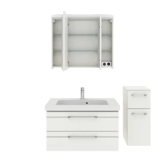Pelipal Badmöbel-Set Balto Weiß Hgl/Weiß Glanz mit Leuchtfuge + Unterschrank 122 cm