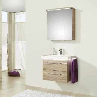 Pelipal Badmöbel-Set Balto Sanremo Eiche mit Leuchtfuge + Kranz-Leuchte 66 cm