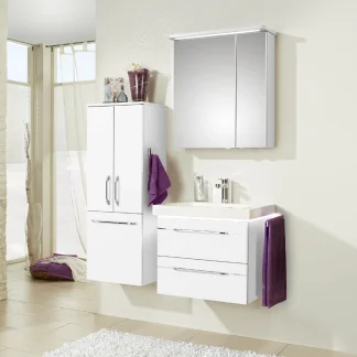 Pelipal Badmöbel-Set Balto Weiß Hgl/Weiß Glanz mit Leuchtfuge + Midischrank 111 cm