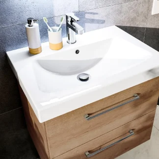 Pelipal Badmöbel-Set Riviera Eiche quer mit Kranz-Leuchte + Midischrank 100 cm