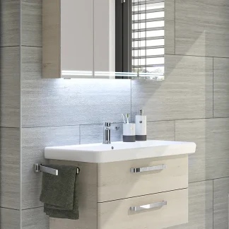 Pelipal Badmöbel-Set Pinie Ida mit Keramik-Waschtisch + Waschplatzbeleuchtung 100 cm