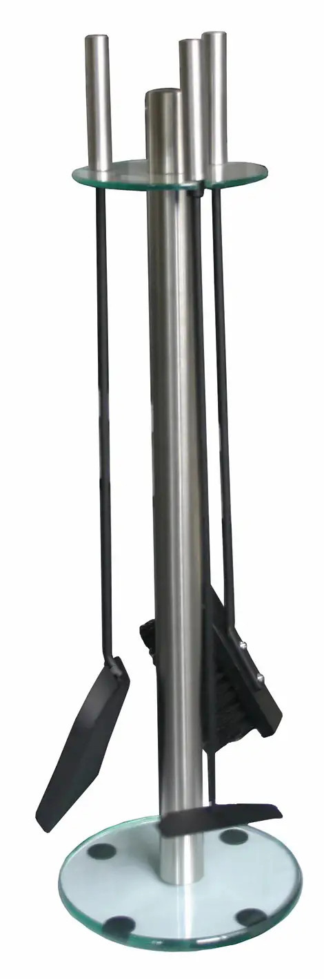 Alpertec Kamingarnitur 3-teilig, Edelstahl mit Glasboden