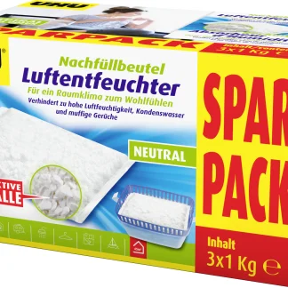 UHU Luftentfeuchter Nachfüllbeutel Sparpack, 3 x 1000 g Sparpack