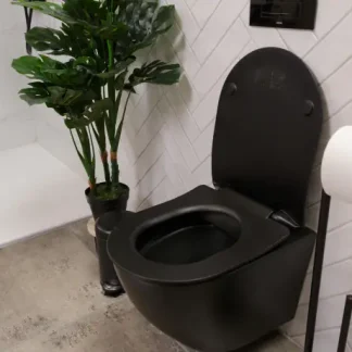 Primaster Wand WC spülrandlos Prag Tiefspüler matt schwarz inkl. WC Sitz