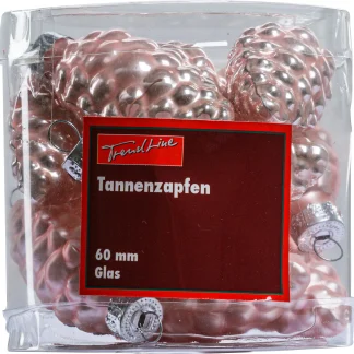 TrendLine Weihnachtskugeln Glas-Tannenzapfen 6 cm puderrosa 12 Stück