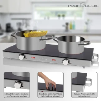 ProfiCook Kochplatte DKP1211 Glaskeramik Doppelkochplatte, 2800 Watt