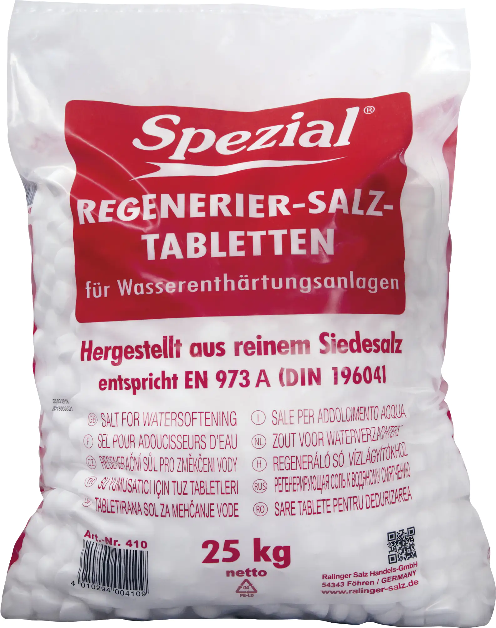 Ralinger Salz Regeneriersalztabletten 25 kg, für Wasserenthärter