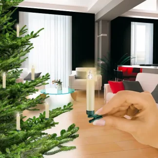 Krinner Lumix Weihnachtsbaumkerzen Classic mini Basisset 12 LED elfenbein