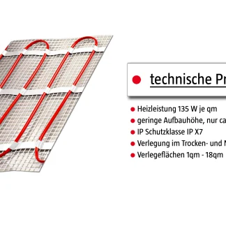 Jollytherm Fußbodenheizung Elektroheat 1m²   150 Watt
