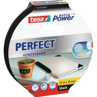 tesa extra Power Gewebeband Perfect 25 m x 19 mm, schwarz