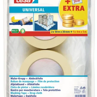 tesa Set Universal 2 x Kreppband 50 m x 30 mm, 1 x Abdeckfolie 4 x 5 m