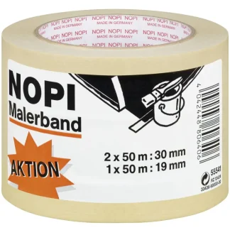 NOPI Malerkrepp 3-er Pack 2 x (50 m x 30 mm) + 1 x (50 m x 19 mm), beige
