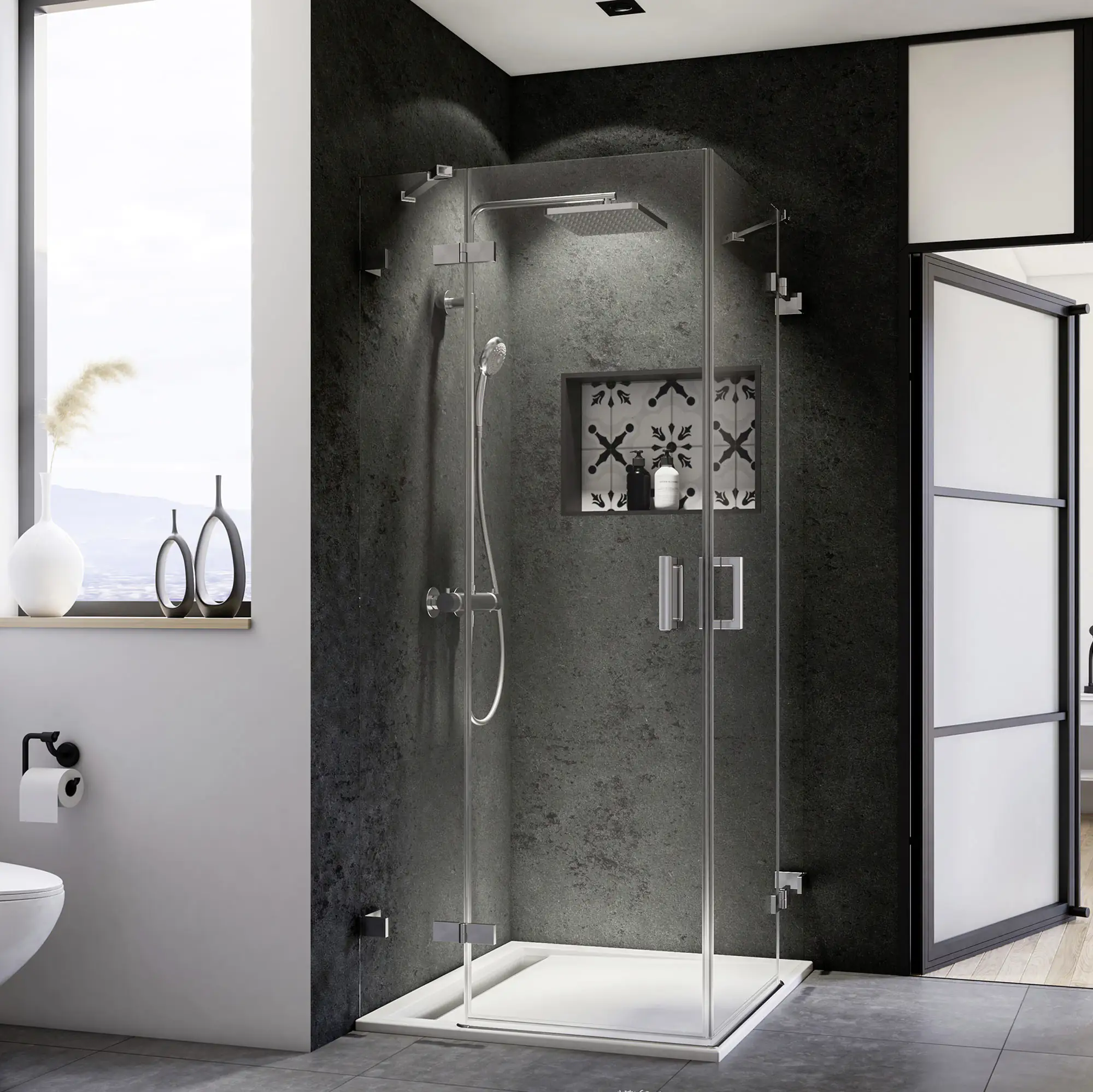 Breuer Panorama Eckeinstieg Drehtür 90 x 90, Alu chromeffekt