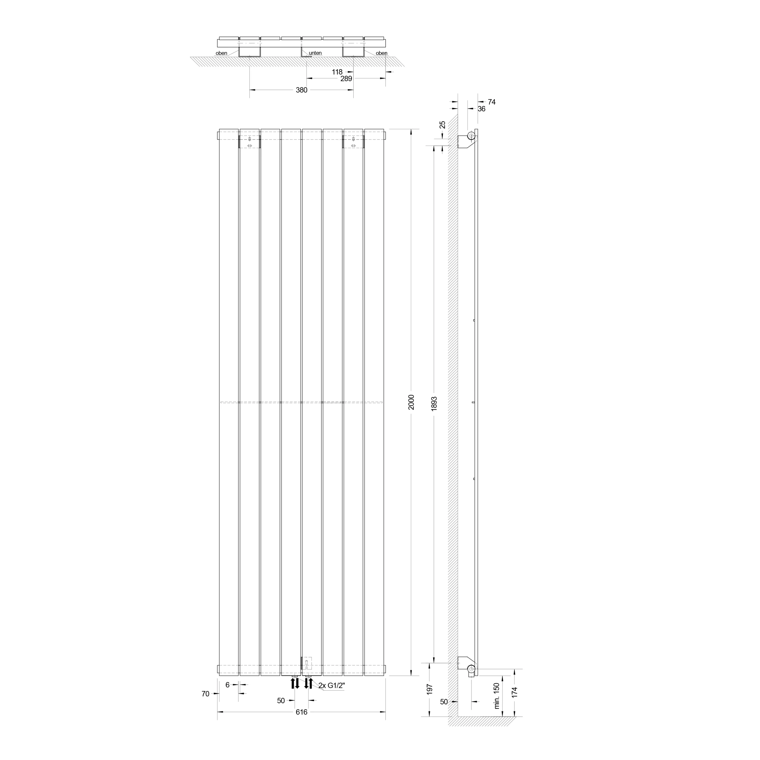 Schulte Badheizkörper Aachen 200 x 61,6 cm 1502 Watt