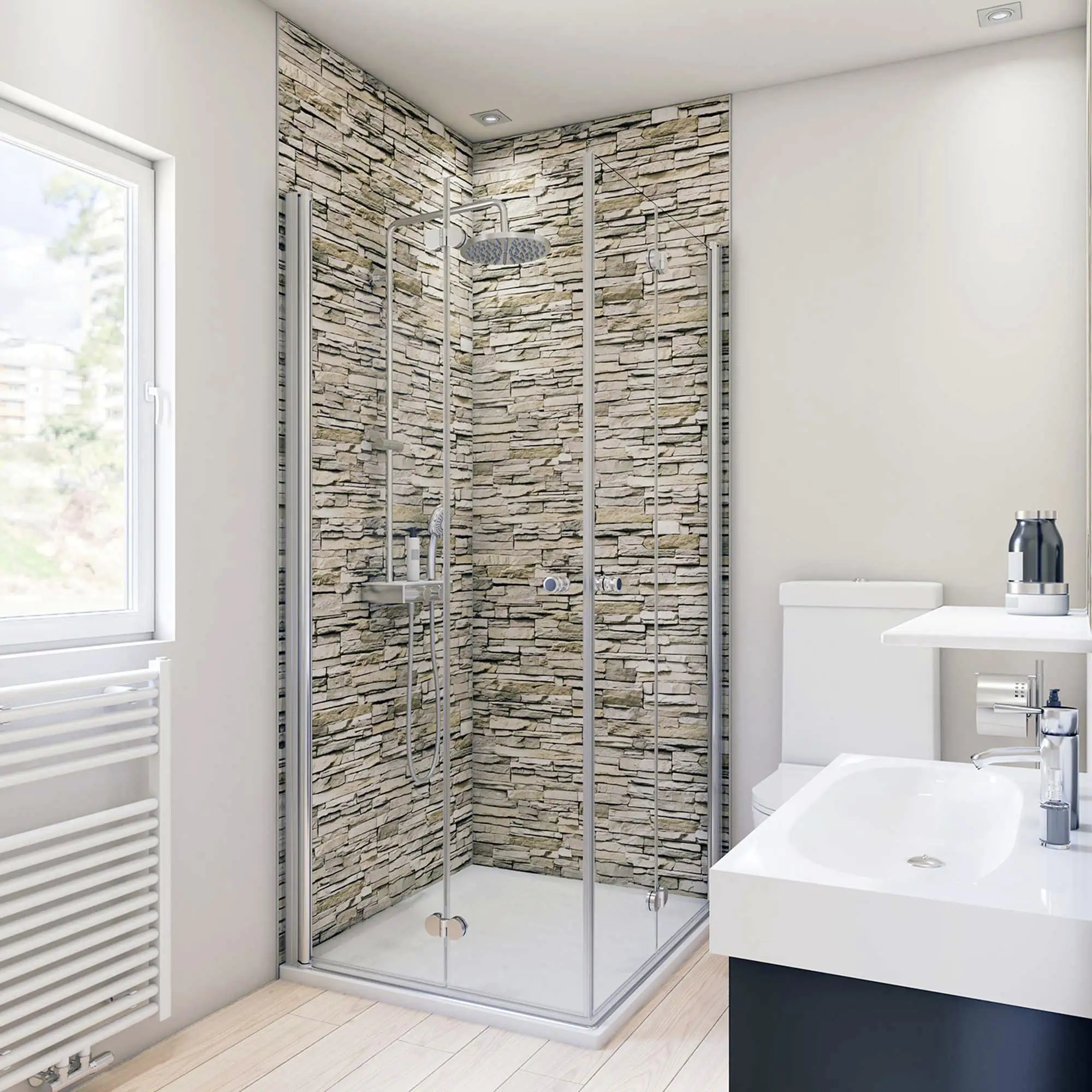 Breuer Duschrückwand Mauer-Optik hell Dekor 100 x 210 x 0,3 cm