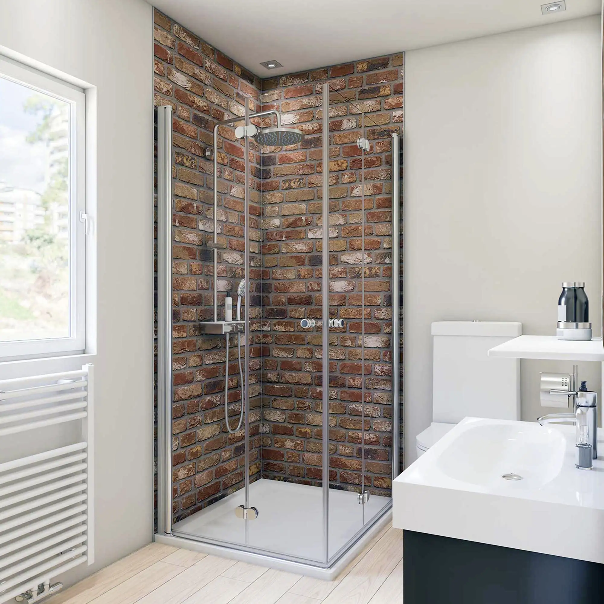 Breuer Duschrückwand Mauer-Optik Rot Dekor 150 x 255 x 0,3 cm