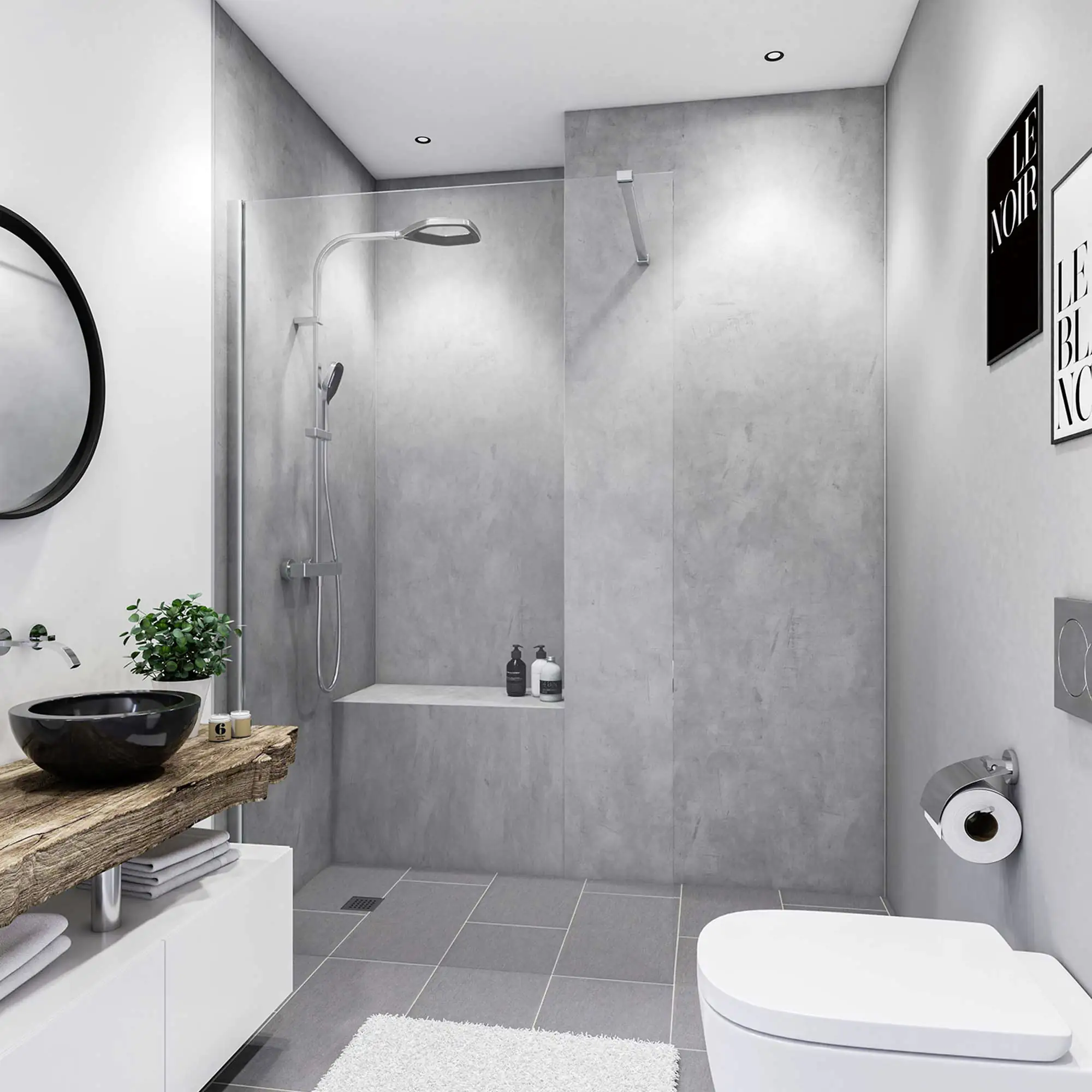 Breuer Duschrückwand Soft-Touch Beton Optik grau Dekor 100 x 210 x 0,3 cm