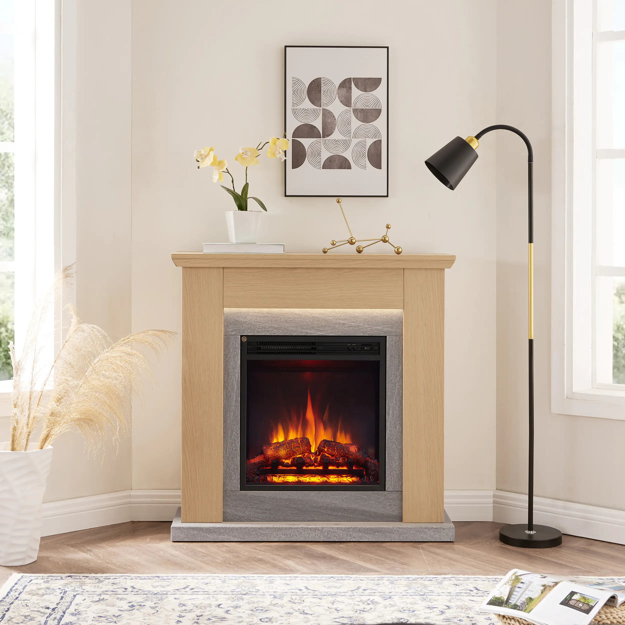 CrownFlame Pandora Elektrokamin - Elektrischer Standkamin hellbraun