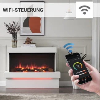 Richen Elektro-Standkamin Achilles mit 3D-Effekt 1500W, LED, Wifi, App-Steuerung, Timer